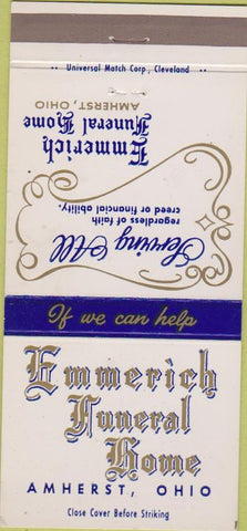 Matchbook Cover - Emmerich Funeral Home Amherst OH 30 Strike