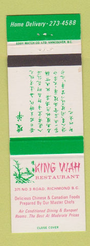Matchbook Cover - King Wah Chinese Restaurant Richmond BC