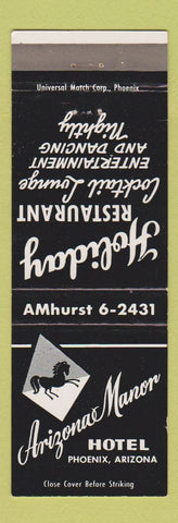 Matchbook Cover - Arizona Manor Hotel Phoenix AZ Holiday Restaurant BLACK