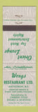 Matchbook Cover - Wongs Restaurant Orient Lounge Chinese Antigonish NS