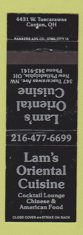Matchbook Cover - Lam's Chinese Restaurant Canton OH New Philadelphia