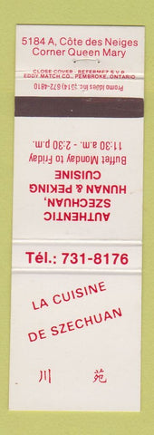 Matchbook Cover - La Cuisine de Szechuan Chinese Montreal QC