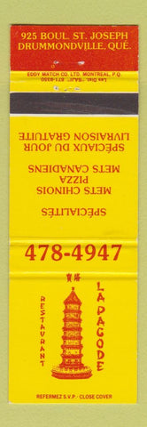 Matchbook Cover - Restaurant La Pagode Chinese Drummondville QC