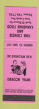Matchbook Cover - Dragon Yuan Chinese Restaurant Duncan BC? PINK