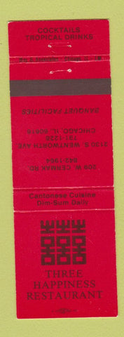 Matchbook Cover - Three Happiness Restaurant Chinese Chicago IL