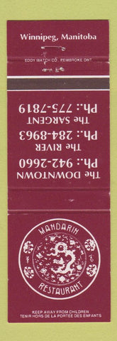 Matchbook Cover - Mandarin Restaurant Chinese Winnipeg MB