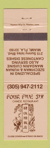 Matchbook Cover - Four Five Six Chinese Restaurant Miami FL
