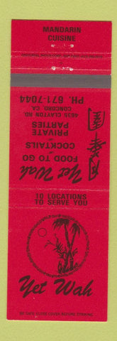 Matchbook Cover - Yet Wah Chinese Restaurant Concord CA