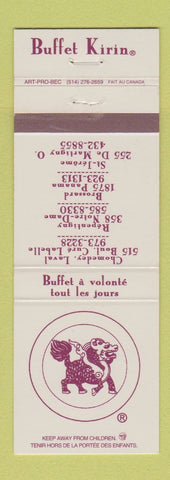 Matchbook Cover - Buffet Kirin Restaurant Laval Repentigny Brossard St Jerome QC
