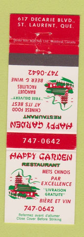 Matchbook Cover - Happy Garden Chinese Restaurant St Laurent QC