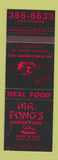 Matchbook Cover - Mr Pong's Chinese Restaurant ON? SAMPLE WEAR