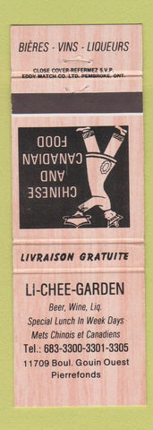 Matchbook Cover - Li Chee Garden Chinese Restaurant Pierrefonds QC