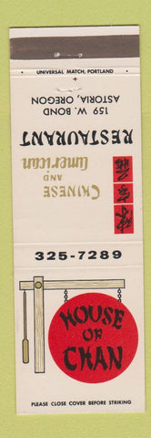 Matchbook Cover - House of Chan Chinese Restaurant Astoria OR