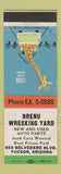 Matchbook Cover - Brenu Wrecking Yard Tucson AZ Auto Parts