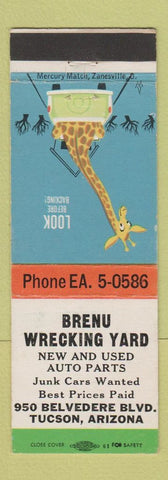 Matchbook Cover - Brenu Wrecking Yard Tucson AZ Auto Parts