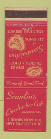 Matchbook Cover - Scanlin's Cornhusker Cafe Grand Island NE