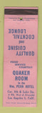 Matchbook Cover - Quaker Room Wm Penn Hotel Los Angeles CA WEAR