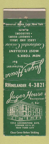 Matchbook Cover - Jager House Restaurant Bar New York City