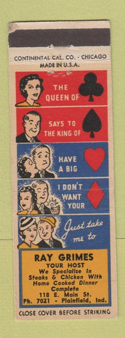 Matchbook Cover - Ray Grimes Restaurant Plainfield IN