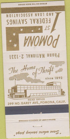 Matchbook Cover - Pomona 1st Federal Savings CA 30 Strike