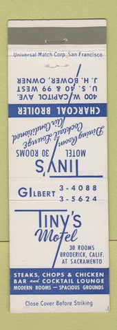 Matchbook Cover - Tiny's Motel Broderick CA