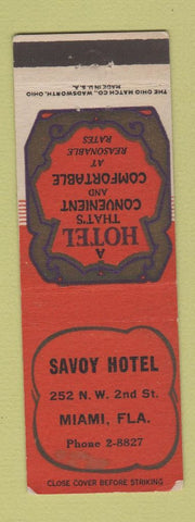 Matchbook Cover - Savoy Hotel Miami FL WEAR