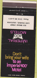 Matchbook Cover - Imperial 400 Motel Lake Charles LA 30 Strike