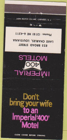 Matchbook Cover - Imperial 400 Motel Lake Charles LA 30 Strike