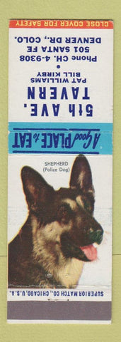 Matchbook Cover - 5th Ave Tavern Denver Colorado German Shepherd