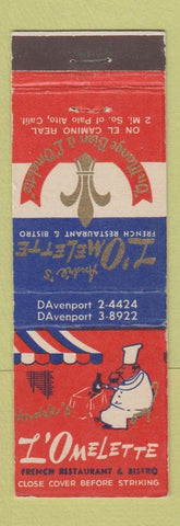 Matchbook Cover - L'Omelette Restaurant Palo Alto CA feature