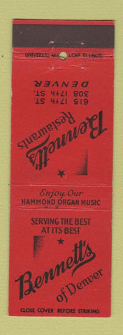 Matchbook Cover - Bennett's Restaurant Denver Colorado