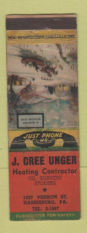 Matchbook Cover - J Cree Unger Heating oil burners stokers Harrisburg PA WEAR