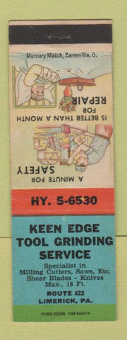 Matchbook Cover - Keen Edge Tool Grinding Limerick PA