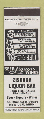 Matchbook Cover - Zischka Liquor Bar New Ulm MN