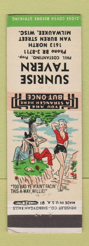 Matchbook Cover - Sunrise Tavern Milwaukee WI hillbilly