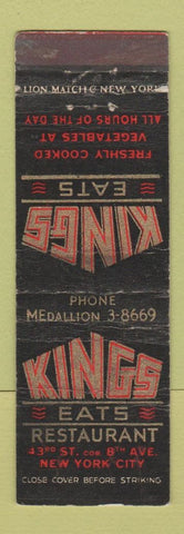 Matchbook Cover - Kings Eats Restaurant New York City WEAR