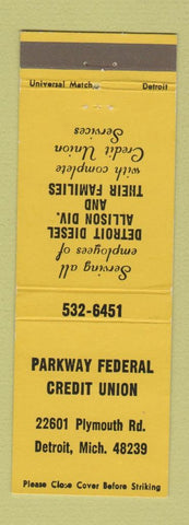 Matchbook Cover - Parkway Federal Credit Union Detroit MI Detroit Diesel Allison