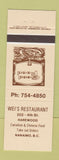 Matchbook Cover - Wei's Restaurant Chinese Nanaimo BC