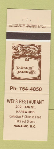 Matchbook Cover - Wei's Restaurant Chinese Nanaimo BC
