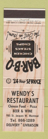 Matchbook Cover - Wendy's Restaurant Montreal QC