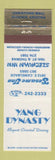 Matchbook Cover - Yang Dynasty Chinese Restaurant Phoenix AZ