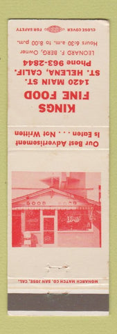 Matchbook Cover - Kings Fine Food St Helena CA