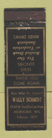 Matchbook Cover - Wally Schmidt Milwaukee WI restaurant
