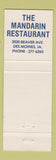 Matchbook Cover - Mandarin Restaurant Chinese Ames IA