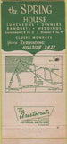 Matchbook Cover - The Spring House Rochester NY 30 Strike