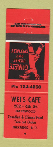 Matchbook Cover - Wei's Cafe Chinese Nanaimo BC