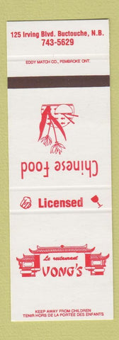 Matchbook Cover - Le Restaurant Vong's Buctouche NB Chinese