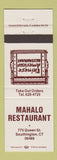 Matchbook Cover - Mahalo Restaurant Chinese Southington CT