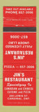 Matchbook Cover - Jin's Restaurant Chinese Cardinal ON