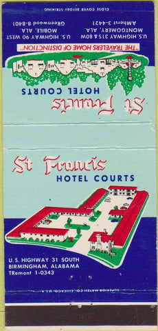 Matchbook Cover - St Francis Hotel Courts Mobile Montgomery AL 30 Strike